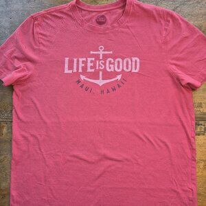 Life is Good TShirt Lg Red Maui Hawaii Short Sleeve Anchor